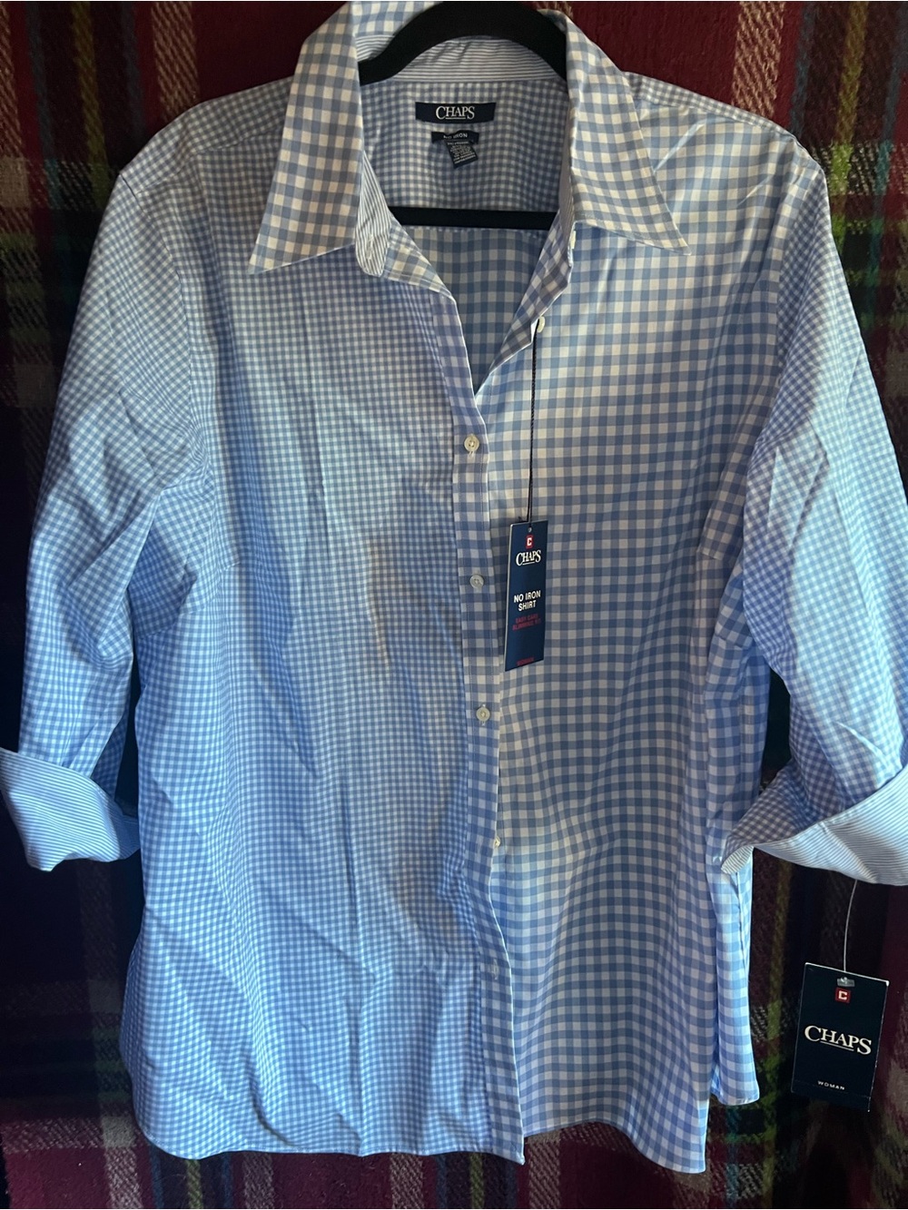 New with Tags Chaps Women’s Blue Gingham Dress Shirt Plus